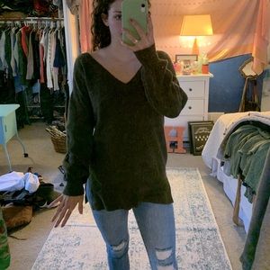 Forest green deep v sweater open back